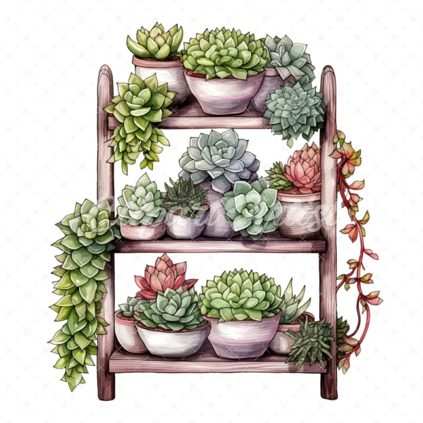 20 High-Quality Succulent Rack Clipart - Succulent rack digital watercolor JPG instant download for commercial use - Digital download