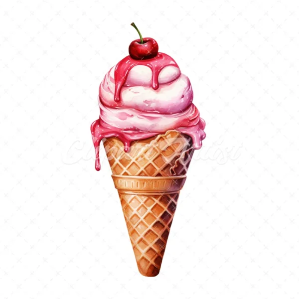 20 High-Quality Ice Cream Clipart - Ice cream digital watercolor JPG instant download for commercial use - Digital download