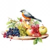 20 High-Quality Bird on Fruits Table Clipart - Bird fruits digital watercolor JPG instant download for commercial use - Digital download