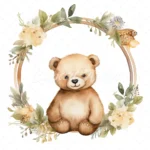 20 High-Quality Bear In Round Frame Rack Clipart - Bear frame digital watercolor JPG instant download for commercial use - Digital download