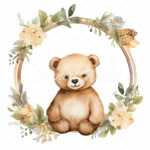 20 High-Quality Bear In Round Frame Rack Clipart - Bear frame digital watercolor JPG instant download for commercial use - Digital download