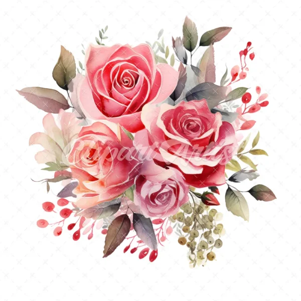 20 High-Quality Rose Bouquet Clipart - Rose bouquet digital watercolor JPG instant download for commercial use - Digital download