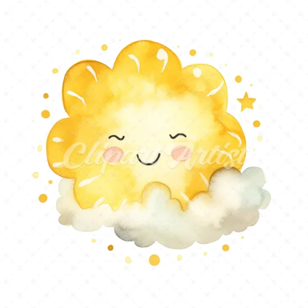 18 High-Quality Cute Sun and Cloud Clipart - Cute sun cloud digital watercolor JPG instant download for commercial use - Digital download