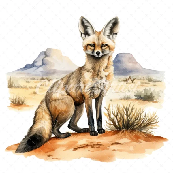 19 High-Quality Bat Eared Fox Clipart - Bat eared fox digital watercolor JPG instant download for commercial use - Digital download