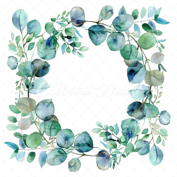 20 High-Quality Eucalyptus Wreath Clipart - Eucalyptus wreath digital watercolor JPG instant download for commercial use - Digital download
