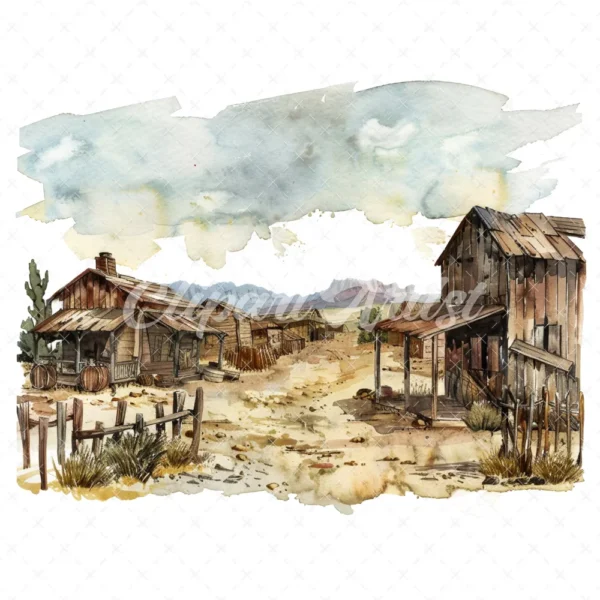 19 High-Quality Old West Clipart - Old west landscape digital watercolor JPG instant download for commercial use - Digital download