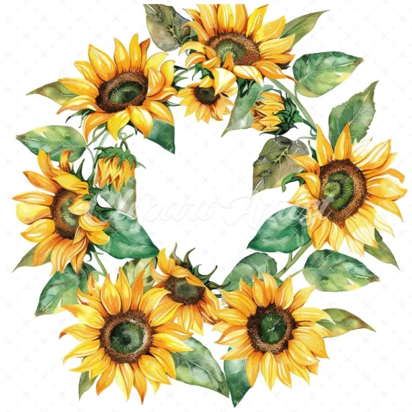 20 High-Quality Sunflowers Wreath Clipart - Sunflowers wreath digital watercolor JPG instant download for commercial use - Digital download