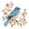 20 High-Quality Blue Bird Floral Clipart - Blue bird floral digital watercolor JPG instant download for commercial use - Digital download