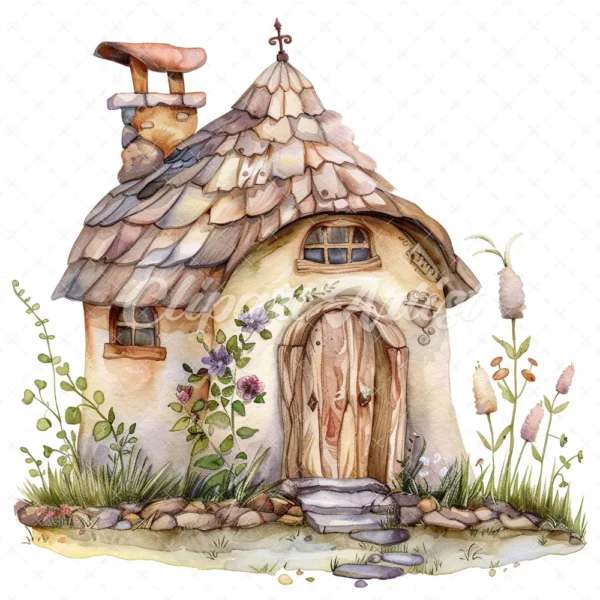 20 High-Quality Little Fairy House Clipart - Fairy house digital watercolor JPG instant download for commercial use - Digital download