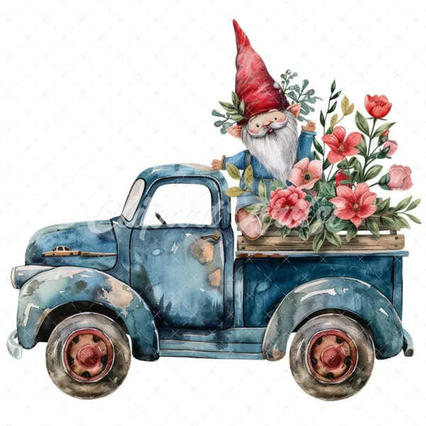 19 High-Quality Gnomes in Pickup Truck Clipart - Gnomes pickup digital watercolor JPG instant download for commercial use - Digital download
