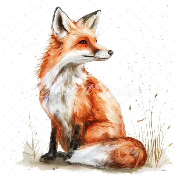 20 High-Quality Cute Foxes Clipart - Cute fox sitting digital watercolor JPG instant download for commercial use - Digital download
