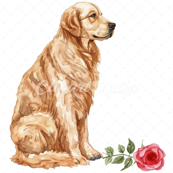20 High-Quality Golden Retriever Clipart - Golden retriever digital watercolor JPG instant download for commercial use - Digital download