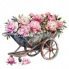 20 High-Quality Peonies Wheelbarrow Clipart - Wheelbarrow digital watercolor JPG instant download for commercial use - Digital download