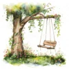 18 High-Quality Tree Swings Clipart - Tree swings digital watercolor JPG instant download for commercial use - Digital download
