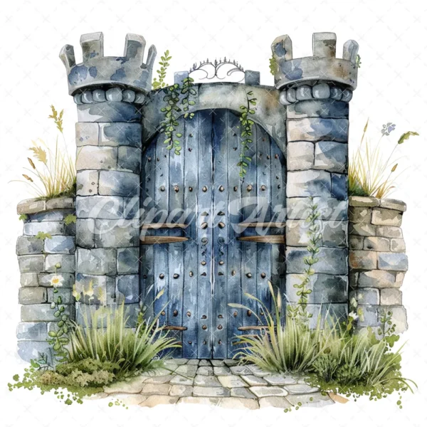 20 High-Quality Castle Entrance Clipart - Castle entrance digital watercolor JPG instant download for commercial use - Digital download