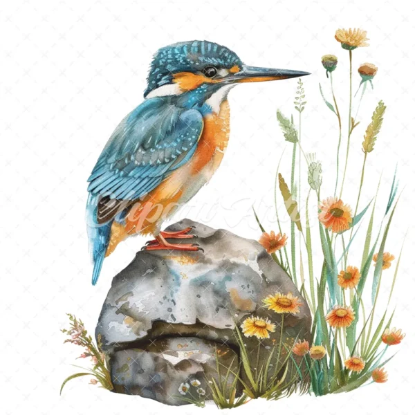 20 High-Quality Floral Kingfisher Clipart - Floral kingfisher digital watercolor JPG instant download for commercial use - Digital download