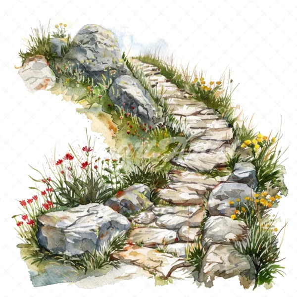 20 High-Quality Rocky Path Clipart - Rocky path digital watercolor JPG instant download for commercial use - Digital download