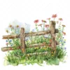 20 High-Quality Fence Wildflowers Clipart - Fence wildflowers digital watercolor JPG instant download for commercial use - Digital download