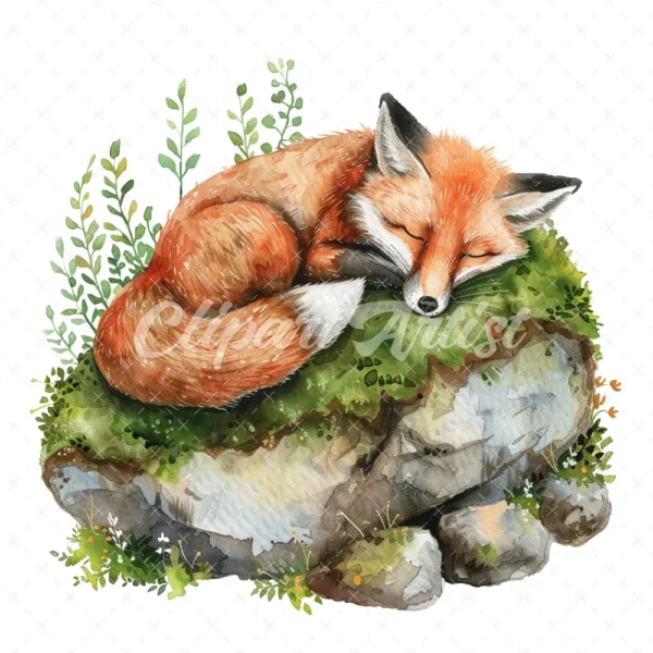 22 High-Quality Cute Fox Sleep Clipart - Cute fox sleep digital watercolor JPG instant download for commercial use - Digital download