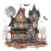 20 High-Quality Haunted House Clipart - Haunted house digital watercolor JPG instant download for commercial use - Digital download