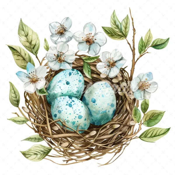 20 High-Quality Floral Bird Nest Clipart - Floral bird nest digital watercolor JPG instant download for commercial use - Digital download