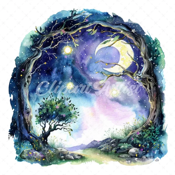 19 High-Quality Fairy Tree Archway Clipart - Fairy tree digital watercolor JPG instant download for commercial use - Digital download
