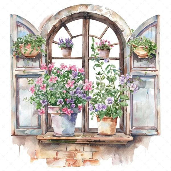 20 High-Quality Victorian Windows Set-1 Clipart - Victorian windows watercolor JPG instant download for commercial use - Digital download
