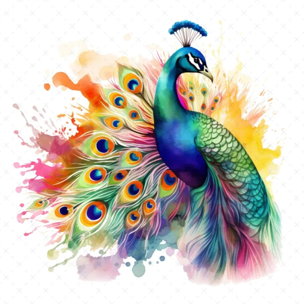 20 High-Quality Rainbow Peacock Clipart - Peacock digital watercolor JPG instant download for commercial use - Digital download