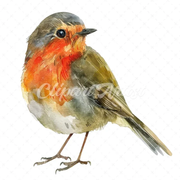 20 High-Quality Quirky Robin Clipart - Quirky robin bird digital watercolor JPG instant download for commercial use - Digital download