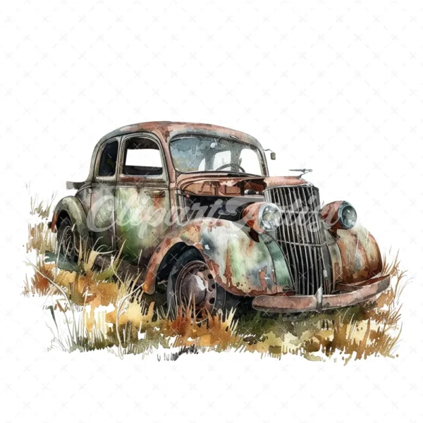 20 High-Quality Abandoned Cars Clipart - Abandoned cars digital watercolor JPG instant download for commercial use - Digital download