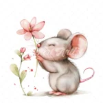 19 High-Quality Cute Mouse Clipart - Cute mouse with flower digital watercolor JPG instant download for commercial use - Digital download