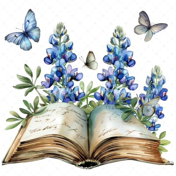 21 High-Quality Bluebonnet Floral Book Clipart - Floral book digital watercolor JPG instant download for commercial use - Digital download