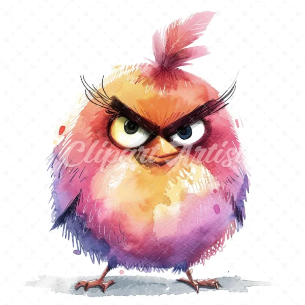 21 High-Quality Cute Grumpy Birds Clipart - Cute grumpy birds digital watercolor JPG instant download for commercial use - Digital download