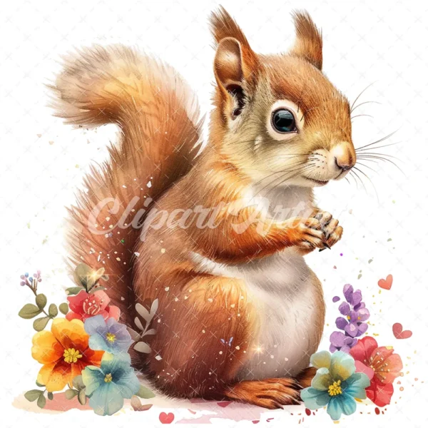 24 High-Quality Cute Baby Squirrel Clipart - Cute baby squirrel digital watercolor JPG instant download for commercial use -Digital download