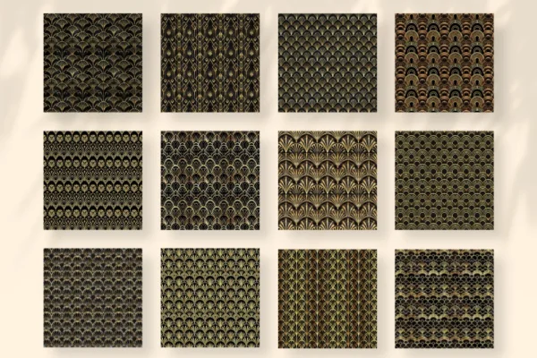Art Deco Seamless Digital Paper - 84 Scrapbook patterns, Vintage art deco designs, Black and gold pattern, Commercial use, Digital download