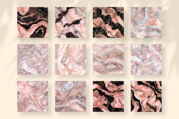 Rose Gold Marble Seamless Digital Paper - 69 Scrapbook patterns, Blush pink marble patterns, Marble foil, Commercial use, Digital download