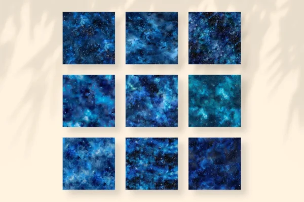 Ultramarine Galaxy Seamless Digital Paper - 63 Scrapbook patterns, Blue night sky backgrounds, Space foil, Commercial use, Digital download