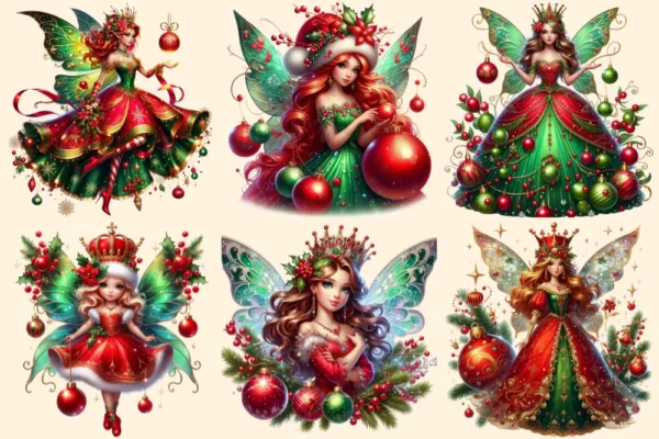 Christmas Fairies PNG Clipart Collection - 25 PNG, Festive fairy graphics png, Holiday magic illustrations, Commercial use, Digital download