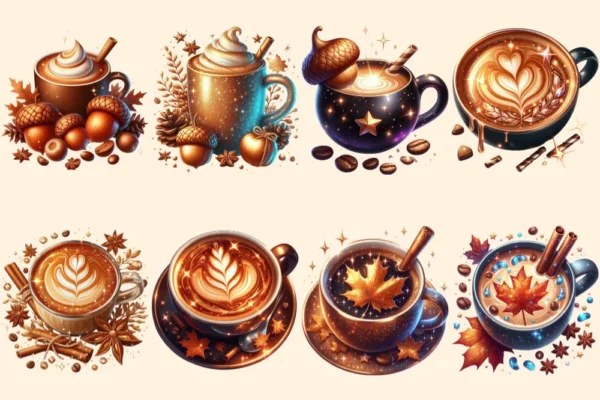 Autumn Coffee PNG Clipart Collection - 43 PNG, Warm beverage graphics, Autumn inspired illustrations, Commercial use, Digital download