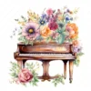 20 High-Quality Floral Piano Clipart - Floral piano digital watercolor JPG instant download for commercial use - Digital download