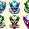 Psycho Clowns PNG Clipart Collection - 31 PNG, Spooky clown illustrations, Haunted circus graphics, Commercial use, Digital download