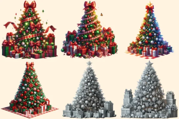 Christmas Trees PNG Clipart Collection - 28 PNG, Festive tree graphics, Seasonal holiday illustrations, Commercial use, Digital download