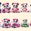Girl Pandas PNG Clipart Collection - 50 PNG, Charming panda illustrations, Sweet panda printable art, Commercial use, Digital download