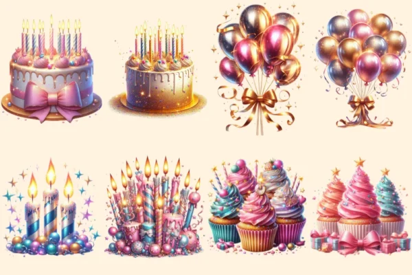 Birthday Motifs (P-4) PNG Clipart Collection - 39 PNG, Festive celebration graphics, Party themed png, Commercial use, Digital download