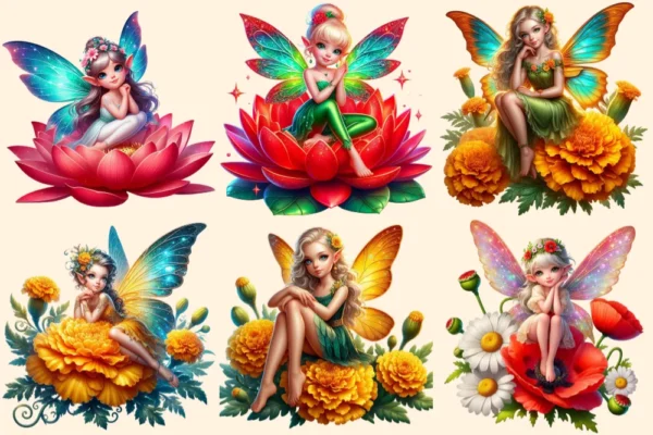 Floral Fairies PNG Clipart Collection - 30 PNG, Magical fairy graphics, Floral themed printables, Commercial use, Digital download