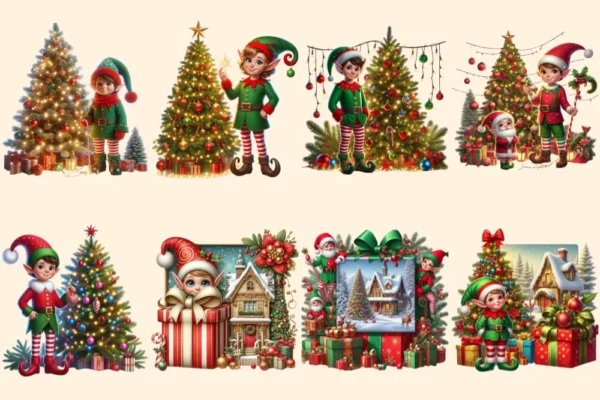 Christmas Elves PNG Clipart Collection - 37 PNG, Holiday elf illustrations, Festive season printables, Commercial use, Digital download