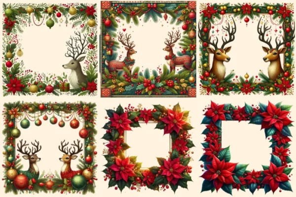 Christmas Frames PNG Clipart Collection - 30 PNG, Festive frame graphics, Holiday borders printable, Commercial use, Digital download