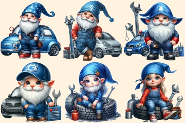 Mechanic Gnomes PNG Clipart Collection - 30 PNG, Cute gnome graphics, Car mechanic gnome printables, Commercial use, Digital download