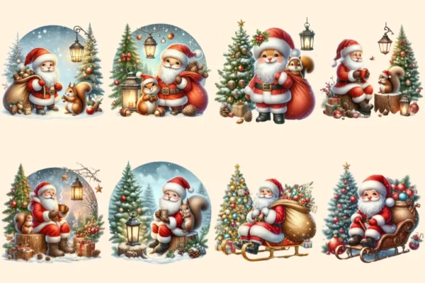Santa Claus PNG Clipart Collection - 42 PNG, Christmas santa illustrations, Festive printables, Commercial use, Digital download