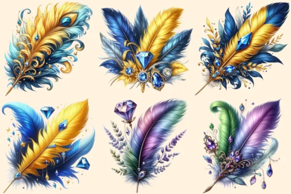 Feathers PNG Clipart Collection - 31 PNG, Artistic feather illustrations, Elegant printables, Commercial use, Digital download